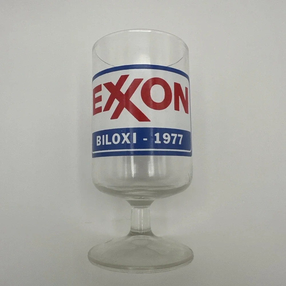 Set of 6 Vintage Exxon Biloxi 1977 Footed Goblet Promo Glasses Gas Station